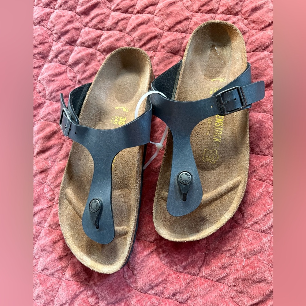 Birkenstock Metallic Black/Pewter Leather Sandals